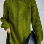 Turtleneck Rib-Knit Slit Sweater - Matcha Green