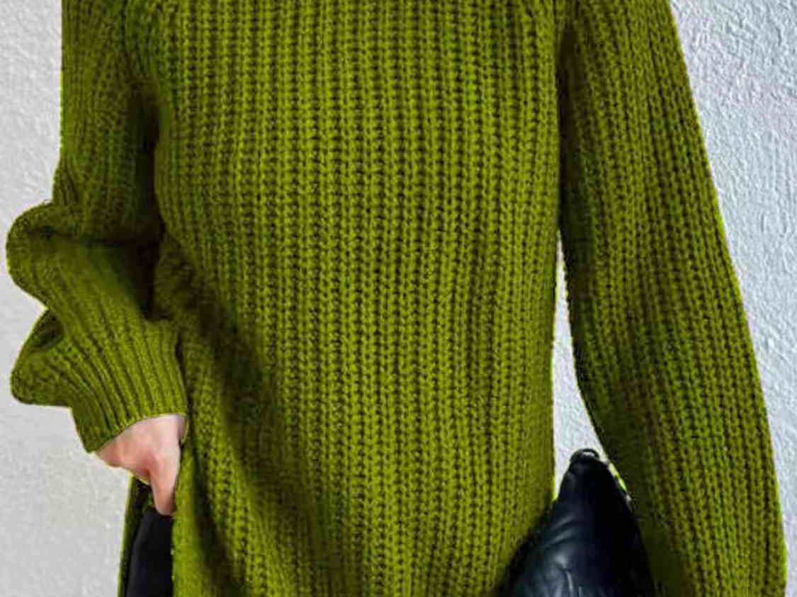 Turtleneck Rib-Knit Slit Sweater - Matcha Green